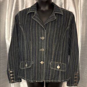 Venezia Denim Dark Wash Lapel Flap Button Up Pocket Blazer Jacket Women’s 18/20
